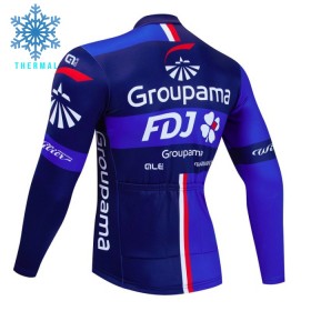 Wielershirt 2024 Groupama FDJ Lange Mouw Winter Thermal Fleece Zwart Blauw